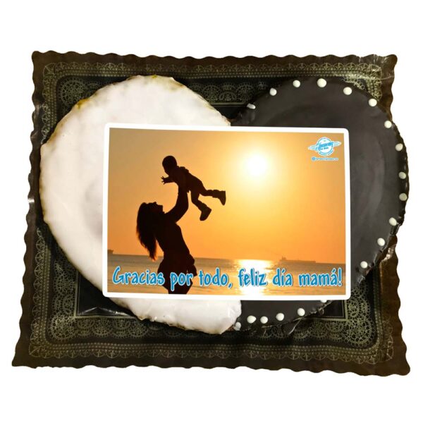 Palmera Gigante con Fotografía, cobertura mitad Chocolate Negro y mitad Glaseasda